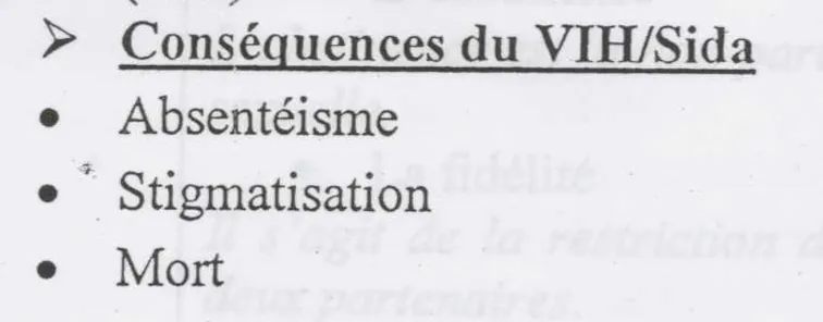 Extrait de manuel scolaire listant la mort parmi les conséquences du VIH/sida